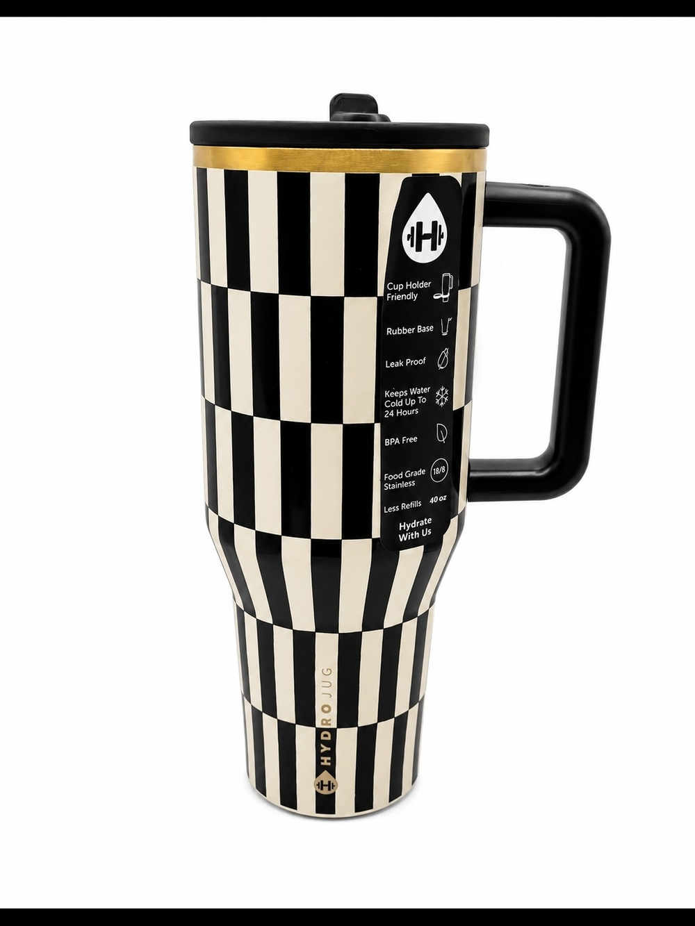 HydroJug 40oz Traveler Tumbler - Double Wall Vacuum Insulated, Black Checkered